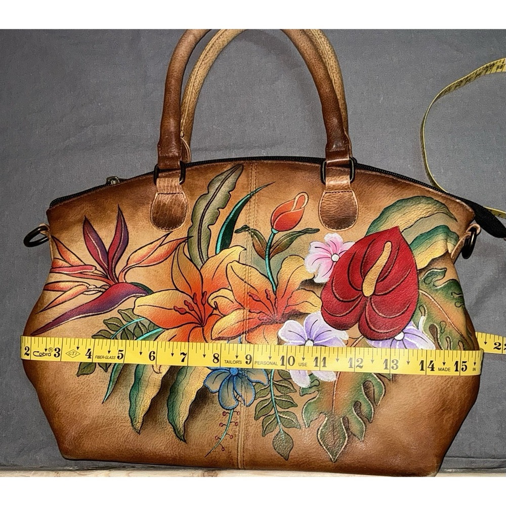 Anuschka Hand Painted Leather Satchel Bag Floral Art Purse Boho Hippie read - Picture 6 of 9